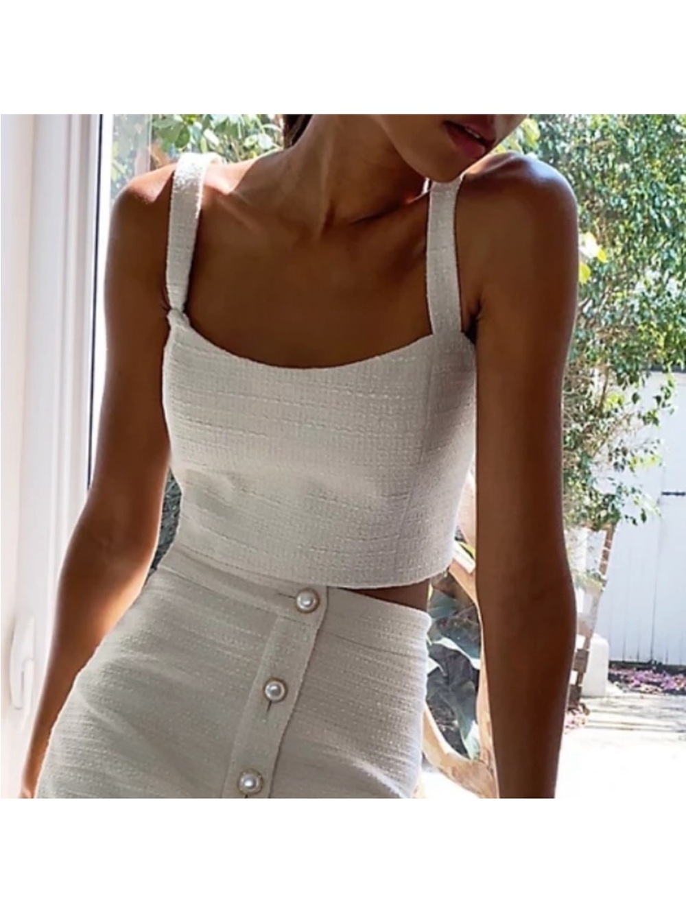 Aritzia Babaton Times Tweed Cropped Top- White- Size 8